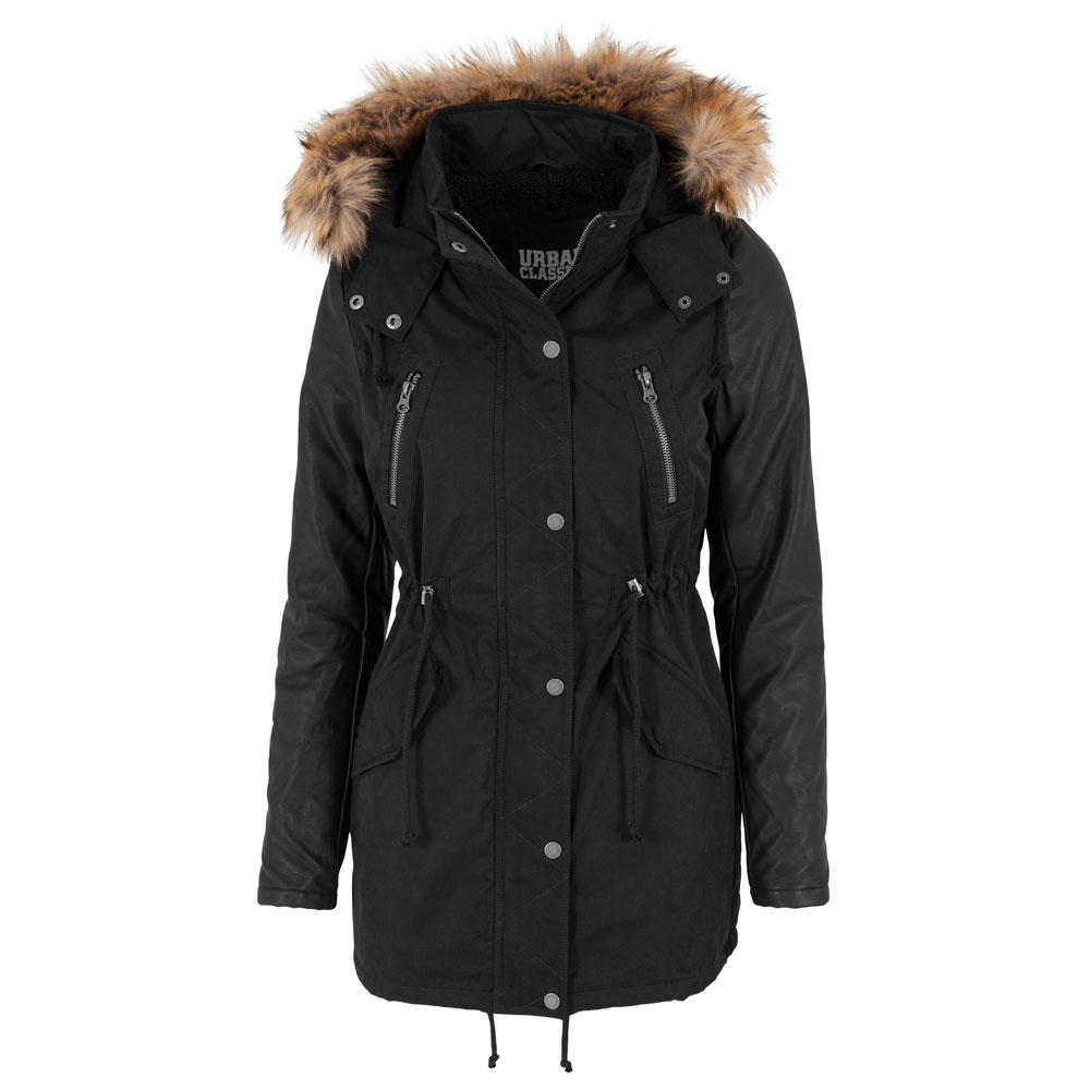 Urban Classics - Leather Imitation Sleeve Parka jas - Zwart